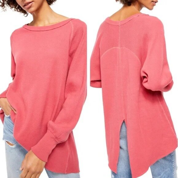 NWT Free People Amelia Waffle Knit Oversized Thermal Tunic Top - Picture 1 of 7